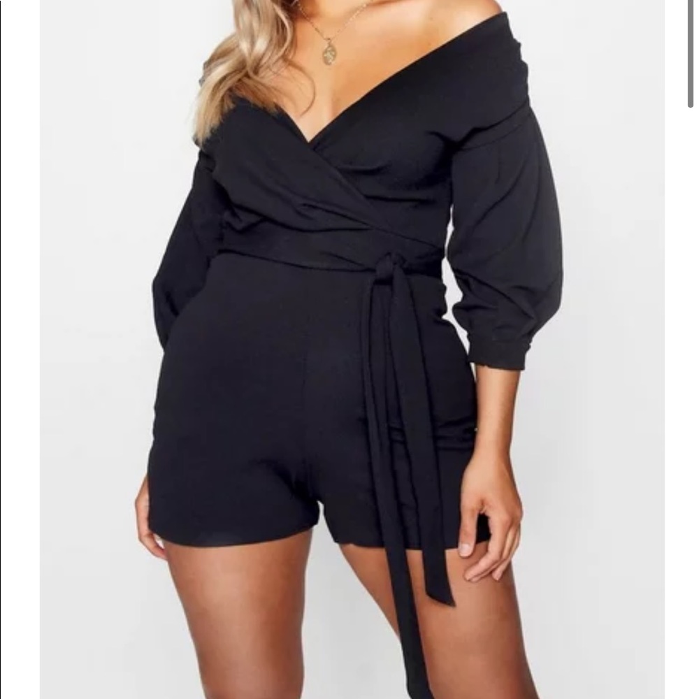 Plus Taylor wrap ruffle sleeve play suit